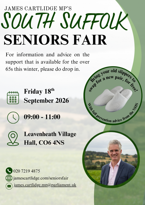 James Cartlidge MP South Suffolk Seniors Fair 2026 Leavenheath
